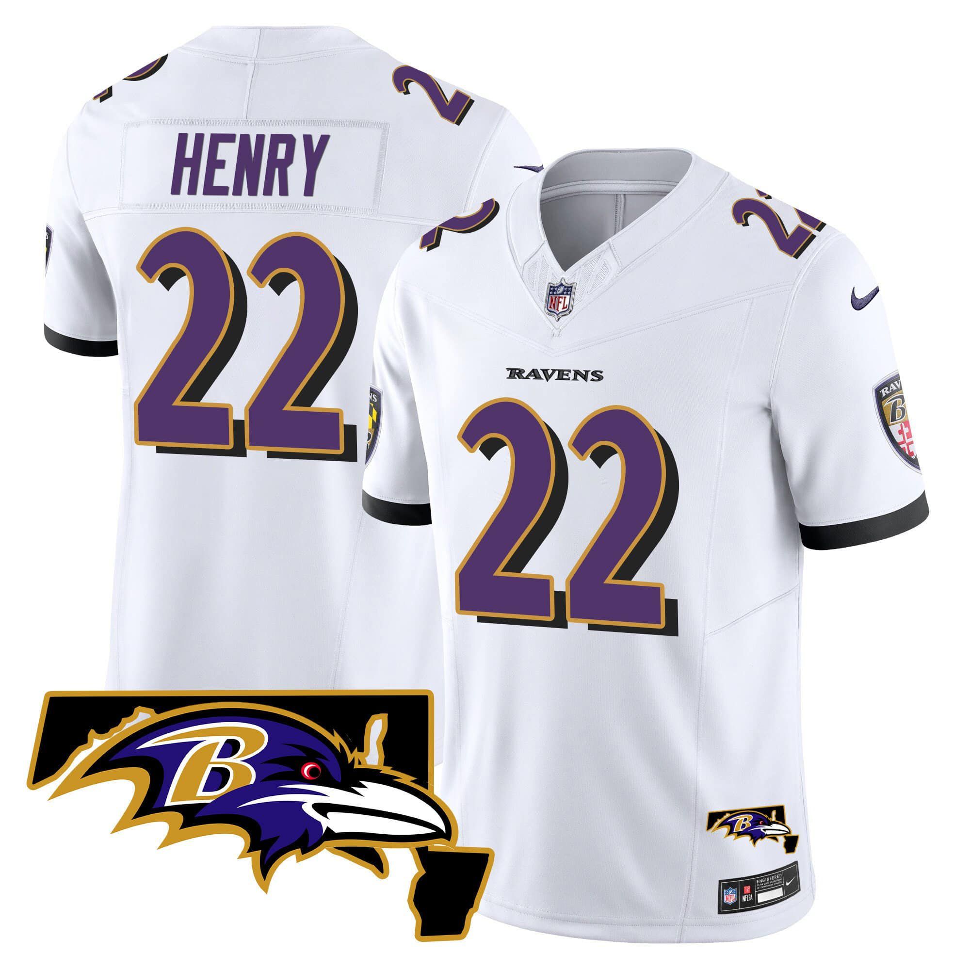 Men Baltimore Ravens 22 Henry White 2024 Nike Maryland Patch Vapor Limited NFL Jersey